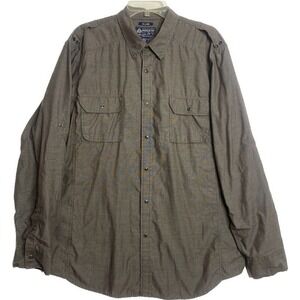 American Rag Cie Shirt Men XXL Brown Gray Roll Tab Sleeves Western Cowboy